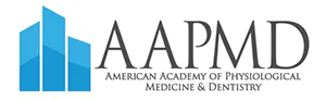 The image features a logo with the text  AAPMD  prominently displayed, indicating an association related to medicine and dental care, alongside the American Academy of Physiological Medicine   Dentistry.